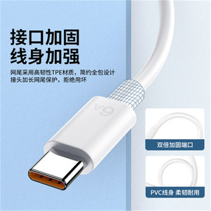 Cable de Datos Tipo C de 1m, Carga Rápida, Blanco, Revestimiento Plano de TPE, para Teléfonos Huawei y Xiaomi - Product Image 5