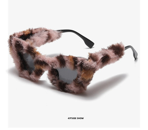 Furry Party Glasses Winter Sunglasses Unisex Fashion Cat-Eyed UV400 Full Rim <b>Square</b> <b>Frame</b> Light Weight Outdoor Cross-border - Product Image 3