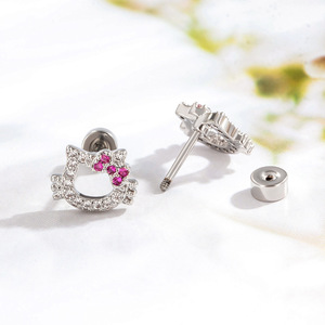 Pendientes de Acero Quirúrgico con Parte Trasera Plana, Pendientes de Diamante con Forma de Gatito, Aros para Cartílago, Piercings para <span class=keywords><strong>Daith</strong></span>, Concha, Tragus, Hélix - Product Image 4
