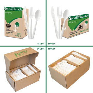 Kit de couverts OEM d'usine en CPLA, ensembles de couverts compostables, couteau, fourchette et cuillère personnalisés, manche sur mesure - Product Image 5