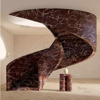 Marches d'escalier en marbre gris personnalisées pour projets résidentiels, marches d'escalier en marbre brun poli