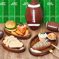 Plateau en bois en forme de ballon de football, 3 tailles, ensemble de plateaux de service avec rebord surélevé pour les fêtes, les barbecues et les apéritifs