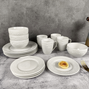 La <span class=keywords><strong>vajilla</strong></span> de cerámica en <span class=keywords><strong>relieve</strong></span> de estilo francés incluye plato, taza, platillo, cuenco para juegos de <span class=keywords><strong>vajilla</strong></span> - Product Image 6