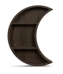 Rustic Brown Crescent Moon Shelf - Wall Mounted Hanging Floating Shelves for Essential Oil Display or Crystal Holder