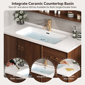 ตู้ห้องน้ำแบบอ่างล้างหน้าเดี่ยว/คู่ ขนาด 36-92 นิ้ว, ตู้ห้องน้ำติดผนังสไตล์โมเดิร์นมินิมอลพร้อมกระจกเก็บของและกระจกอัจฉริยะ - Product Image 4