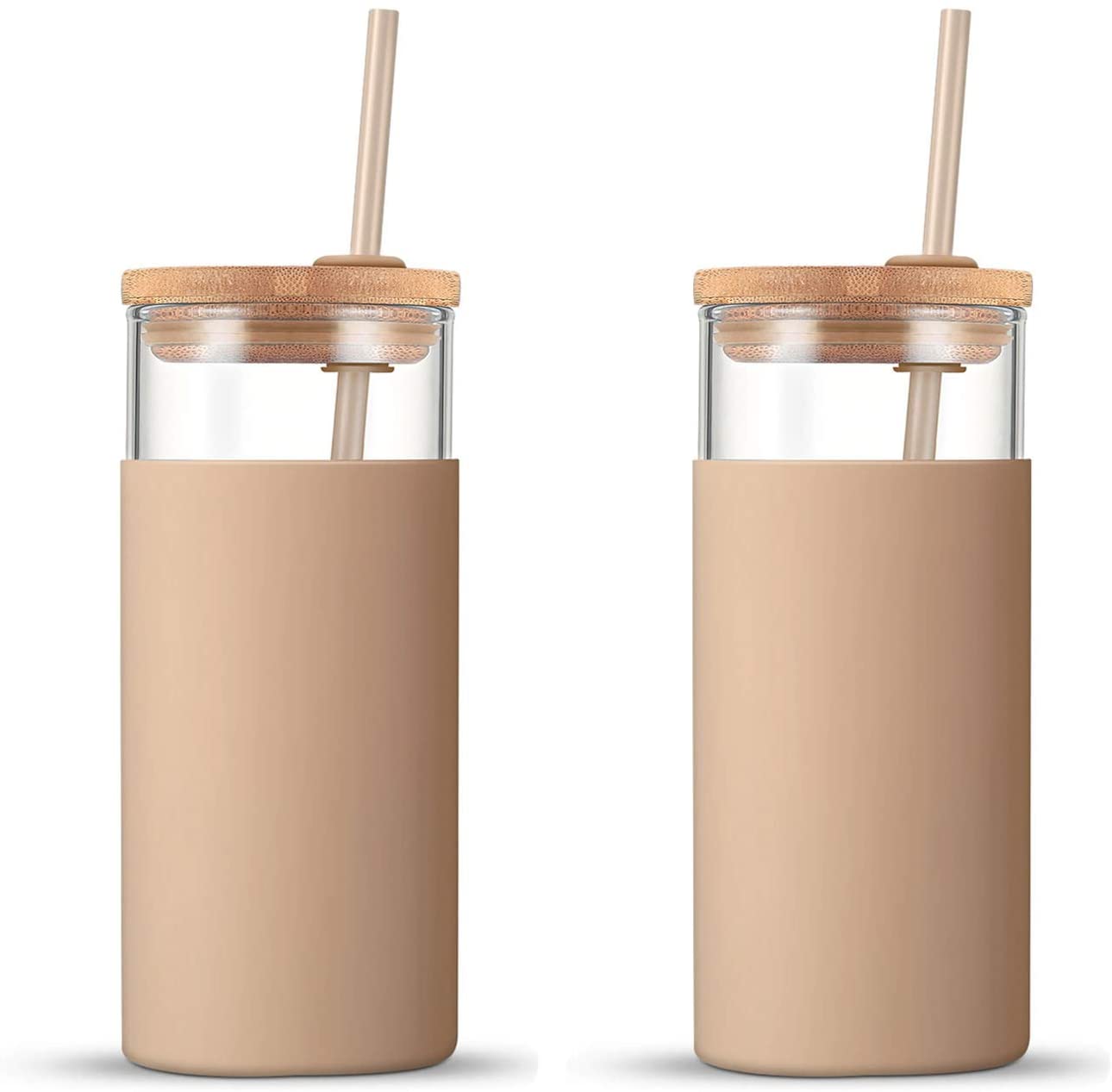 20oz Glass Tumbler Glass Water Bottle Straw Silicone Protective Sleeve Bamboo Lid - BPA Free