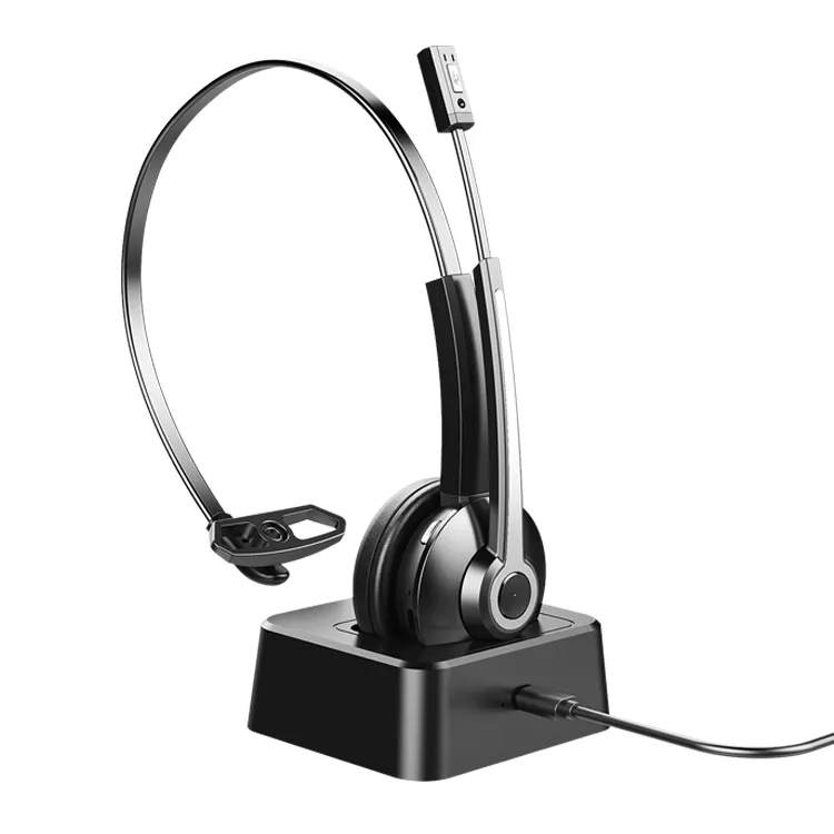 Headset kantor rf pusat panggilan pembatalan kebisingan Bluetooth nirkabel untuk telepon rumah dengan basis pengisian mikrofon