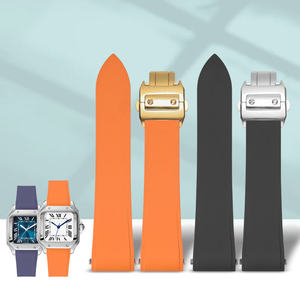สายนาฬิกายางพรีเมี่ยม21มม. FKM สำหรับ Cartier Santos สร้อยข้อมือปล่อยเร็วกันน้ำอุปกรณ์เสริมสายนาฬิกากันลื่น