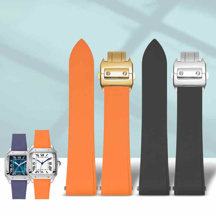 Premium 21mm FKM Rubber Watch Straps for cartier Santos New Waterproof Quick Release Bracelet Non-slip Watch Bands Accessories