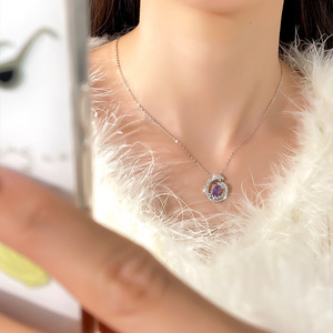Collier Vague Océanique en Argent Sterling 925 Plaqué Or Blanc avec Cristal et Pierre Naturelle Taille Émeraude 5*7mm pour Femme - Vente en Gros (9 pièces) - Product Image 4