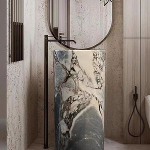 Fregadero de pedestal de mármol natural Titanic Ocean Storm tallado a mano de pie con diseño moderno <span class=keywords><strong>para</strong></span> baño incluye <span class=keywords><strong>escurridor</strong></span> - Product Image 4