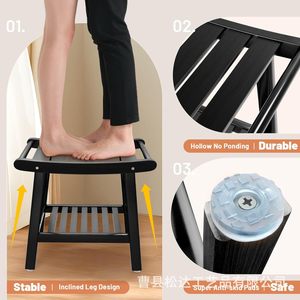 Waterproof <b>bathroom</b> <b>stool</b>, foot bath <b>stool</b>, anti-corrosion low <b>stool</b>, solid wood <b>stool</b>, suitable for the elderly and pregnant - Product Image 2