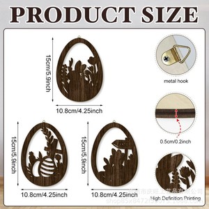 <b>Easter</b> Bunny Egg Wooden Wall Decor Oval Hollow-out Hanging <b>Ornament</b> Home Decoration Bronze Color Foliage Pattern - Product Image 4