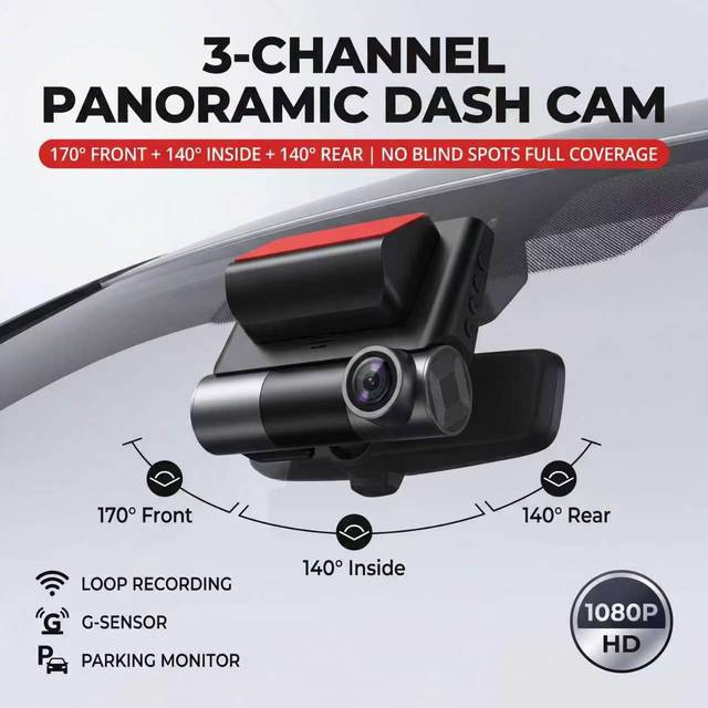 Brand-New 3 Cameras Rearview Mirror Dash Cam IPS Screen Night Vision G-Sensor 170 Angle Recording 1 Year Parking Monitor