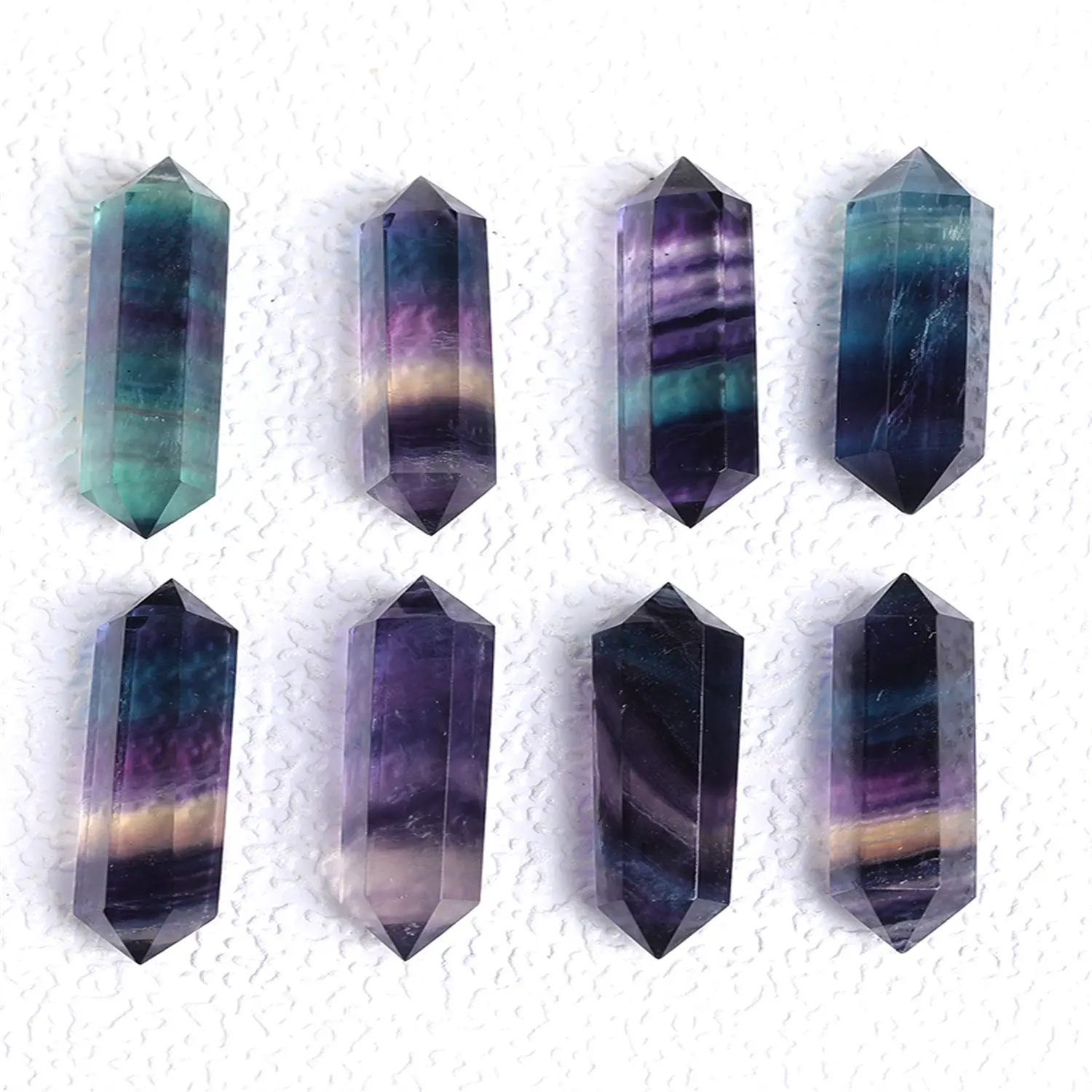 Columna de cristal de doble punta de fluorita Natural de siete colores, Prisma hexagonal de fluorita de color, decoración de piedra en bruto de cristal, decoración del hogar