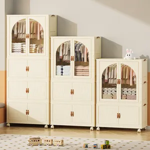 China Gold Supplier White Foldable Clothes Cupboard Bedroom Children Wardrobe Modern Plastic Kids Toy Storage Cabinet With Wheel