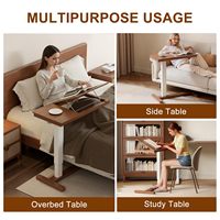 Table de lit en bois massif avec roulettes, plateau inclinable réglable, bureau mobile pour lit d'hôpital, support pour ordinateur portable, noyer