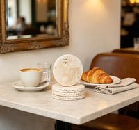 Décoration d'intérieur moderne, sous-verres en pierre de travertin, sous-verres ronds en marbre, vente en gros, sous-verres en pierre de travertin beige pour la maison et l'hôtel