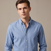 Chemise en jean pour homme à texture douce, lavage sablé, 100 % coton, manches longues, décontractée, pour boutiques et personnalisation de logo