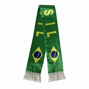 Custom logo knitted polyester Brazil fans scarf silk screen printing football scarf design eagle national scarf