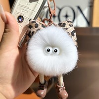 Porte-clés mignon en fourrure bouclée avec nœud imprimé léopard, yeux boule et mini-jambes de chaussures, pendentif de sac de dessin animé, cadeau