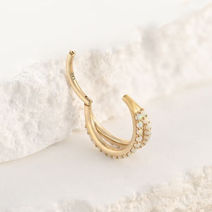 Fine 14k vàng Rắn bản lề đoạn Clicker Hai Lớp Thiết kế bên Inlay 1.1mm Opal mũi vòng vách ngăn cơ thể xuyên đồ trang sức - Product Image 5