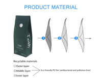 Sac à café refermable de qualité alimentaire personnalisé de 500 g 1 kg, pochette à fermeture éclair MONO PE avec valve d'air, haute barrière, recyclable, fond plat