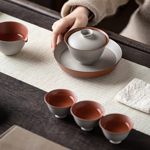 Guanlan Ceramic Gaiwan Gray Pottery Glaze With Lid Round Shape Kung Fu Tea Set Single Household <b>Teacup</b> - Product Image 5