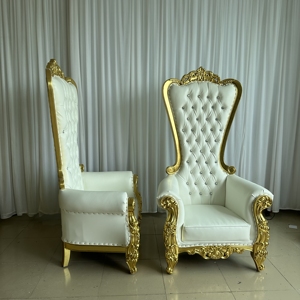 โซฟาบัลลังก์หรูหราพนักพิงสูงสีทองและสีขาวสำหรับงานแต่งงาน เก้าอี้บัลลังก์เพชรสำหรับพระราชาและพระราชินี - Product Image 4