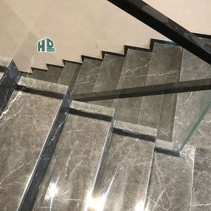 Dalles de marbre gris Emperador Herms poli anti-usure, découpées sur mesure pour marches d'escalier, idéales pour la rénovation d'escaliers de bâtiments commerciaux - Product Image 4