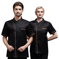 Veste de chef unisexe à manches courtes en polyester/coton tissé, uniforme de travail pour restaurant