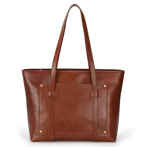 Drop Shipping OEM Custom Casual Ladies Genuine Leather Tote Handbag Leisure Shoulder Tote Bag For Women