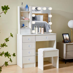 <span class=keywords><strong>Tocador</strong></span> Moderno de Madera Blanca con Espejo Iluminado y Almacenamiento para Dormitorio, <span class=keywords><strong>Tocador</strong></span> para <span class=keywords><strong>Niñas</strong></span> - Product Image 5