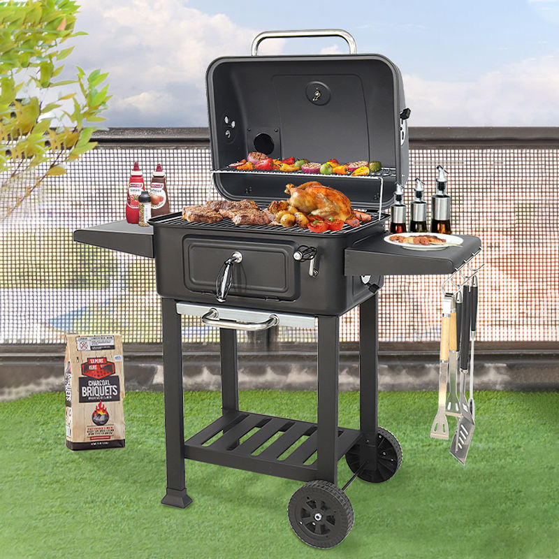 Cortile esterno pesante altezza regolabile Bbq carbone di carbone Grill Barbecue Grill con camino e termometro