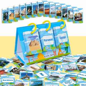 Cartes mémoire et jeux de cartes d'apprentissage des mots sur le thème des sites touristiques et historiques du monde entier pour enfants - Product Image 1
