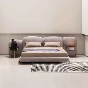Stone Designer Echtlederbett, italienisches, leicht luxuriöses, minimalistisches Villa-Schlafzimmer, hochwertiges, vom Boden bis zur Decke reichendes Doppel-<span class=keywords><strong>Ehebett</strong></span> - Product Image 2