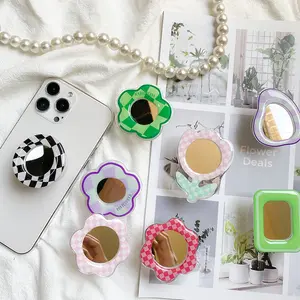 Wholesale Lovely Mirror Floral Bear Phone Grip Kickstand Phone Holder Fold Acrylic Phone Grip In Stock