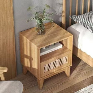 Mesa de <span class=keywords><strong>Noche</strong></span> Rústica de Madera con Cajón, Estilo Granja, con Ratán, para Dormitorio - Product Image 5