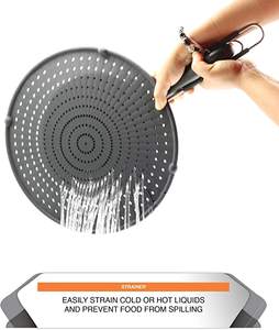 Poêle à frire multi-usages résistante à la chaleur, sans danger pour les aliments, protection contre les éclaboussures de cuisson, égouttoir, écran anti-éclaboussures en silicone - Product Image 5