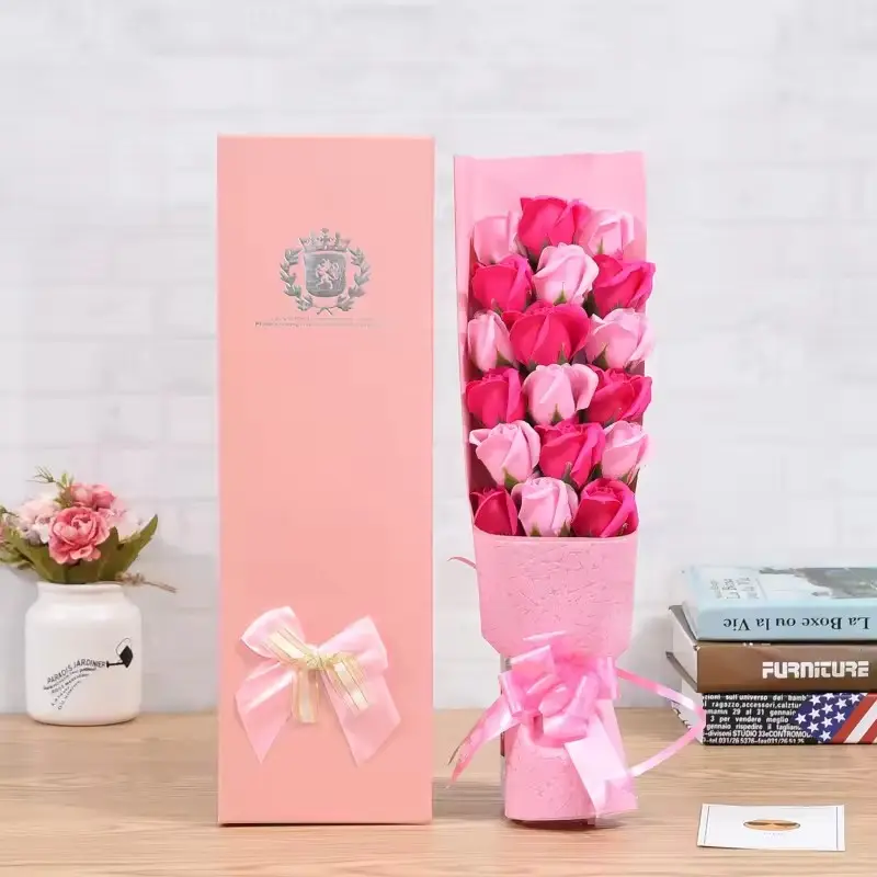 18-teilig Seife Rose Blume Geschenkbox Valentinstag Geschenk gefüllter Teddybär Blumenstrauß weicher Bär Plüsch-Spielzeugstrauß