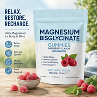 Gummies de Bisglycinate de Magnésium 60 Unités Saveur Framboise Supplément Minéral à Absorption Élevée OEM Marque Privée Végétalien Sans OGM