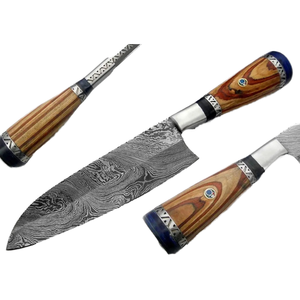 Couteau de chef artisanal en acier Damas de haute qualité, mouton et bœuf, manche en bois, étui en cuir, ambidextre, couteau de survie Viking - Product Image 1