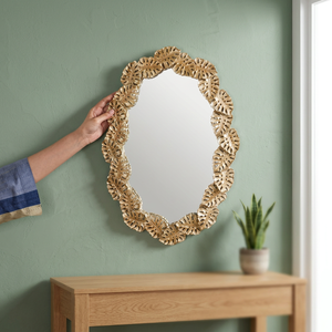 Oval Wall <b>Mirror</b> With Monstera Leaf Frame Bohemian Decorative Handmade Design For Bedroom Living Room - Product Image 3