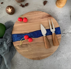 Planche à découper ronde bleue en résine Planche à découper de cuisine Planche de préparation alimentaire - Product Image 5