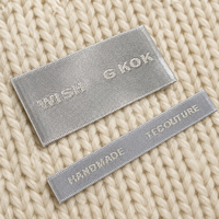 Étiquettes tissées en tissu à pliure latérale, personnalisables avec logo, écologiques, pour marque privée, faible MOQ, pour fabricants en gros