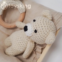 Ours en crochet en coton lavé fait main, hochet, poupées Amigurumi, jouets en peluche, doudou, cadeau pour enfants, animaux en peluche, rembourrage en coton PP
