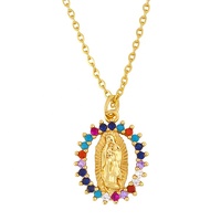 Collier pendentif Virgen De Guadalupe en plaqué or véritable 24K avec zircone de haute qualité