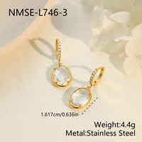 Boucles d'oreilles pendantes en acier inoxydable, forme ovale, zircon blanc, pour femmes, accessoires, bijoux