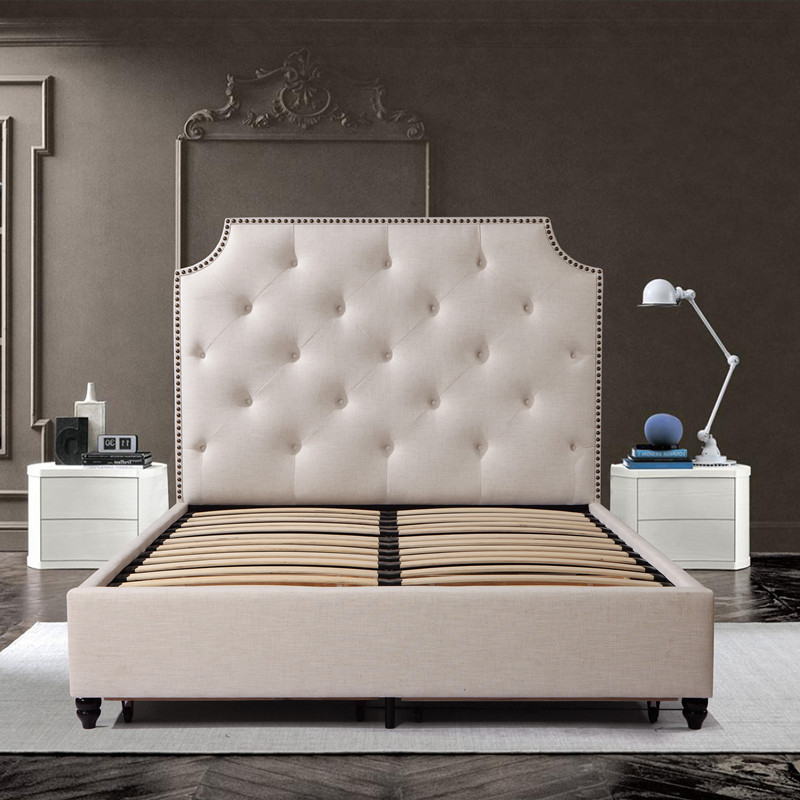Modern Design Fabric King Queen Size Room Furniture Upholstered Tufted Bed With Steel Frame