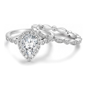 Set di Anelli Vintage a Due Pezzi con Taglio Marquise a Goccia per Donne, Gioielli Classici da Matrimonio alla Moda - Product Image 1